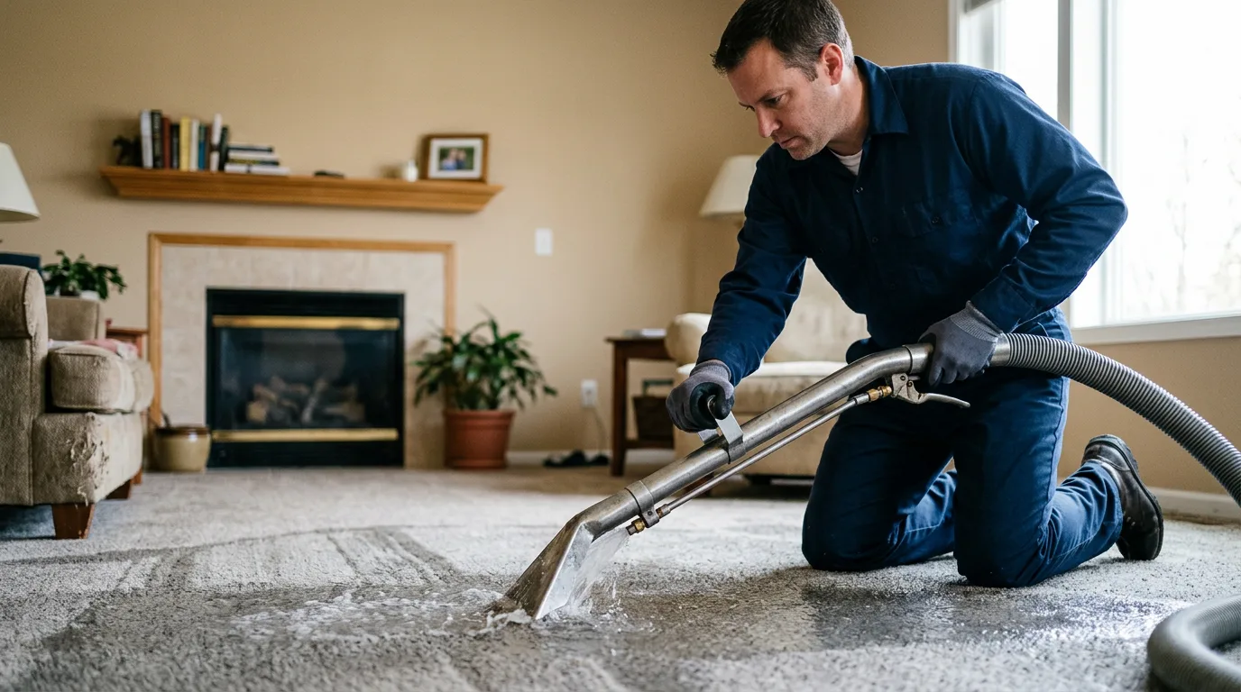Water damage restoration technician working near Huntington, VT